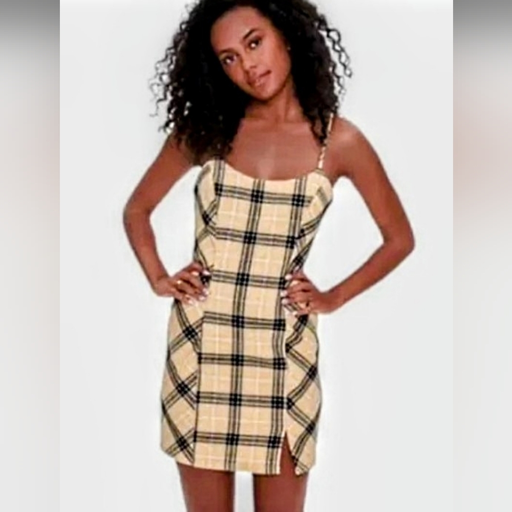 Yellow Plaid Spaghetti Strap Dress